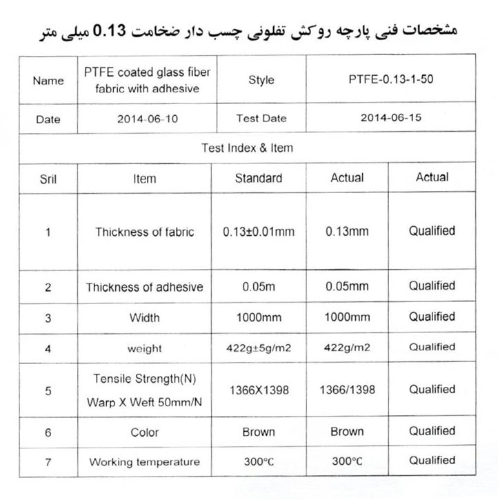 پارچه تفلون فایبر فلون 0.13 چسب دار